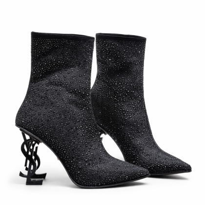 Дамски елегантни боти на ток ''Saint  Laurent'' и черни камъни
